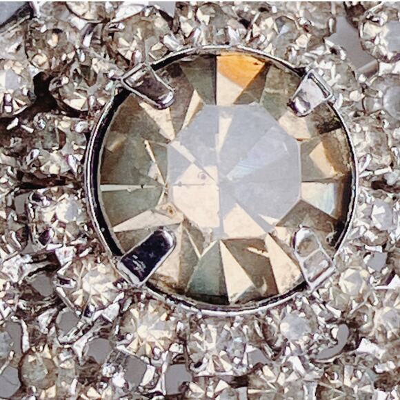 Vintage 1950s Rhinestone Brooch Prong Set Glass Domed Floral Mid Century Pin - Picture 6 of 10